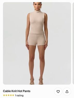 Naked wardrobe full set Cable Knit Hot Shorts in Beige and top
